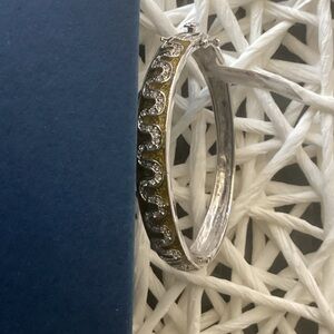 Sterling Silver Yellow and Silver Bangle Bracelet with Crystal Accents